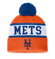 Adult Men's New York Mets Fanatics Branded Secondary Cuffed Knit Hat with Pom - Orange/White
