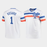 Men's New York Mets Amed Rosario #1 White Cooperstown Collection V-Neck Jersey