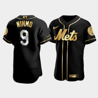 Men's New York Mets Brandon Nimmo #9 Black Golden Edition Authentic Jersey