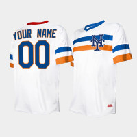 Men's New York Mets #00 Custom Cooperstown Collection V-Neck White Jersey