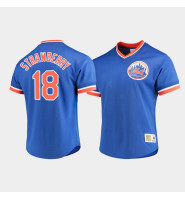 Men's New York Mets #18 Darryl Strawberry Royal Cooperstown Collection Mesh V-Neck Jersey
