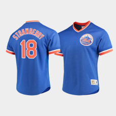 Men's New York Mets #18 Darryl Strawberry Royal Cooperstown Collection Mesh V-Neck Jersey