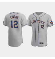 Men's New York Mets #12 Francisco Lindor Gray Authentic Road Jersey Men's New York Mets #12 Francisco Lindor Gray Authentic Road Jersey
