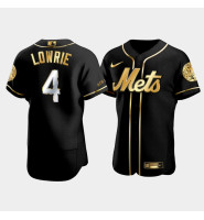 Men's New York Mets Jed Lowrie #4 Black Golden Edition Authentic Jersey Men's New York Mets Jed Lowrie #4 Black Golden Edition Authentic Jersey