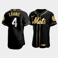Men's New York Mets Jed Lowrie #4 Black Golden Edition Authentic Jersey