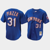New York Mets #31 Mike Piazza Cooperstown Collection Mesh Batting Practice Button-Up Royal Mitchell & Ness Jersey Men's