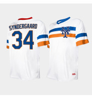 Men's New York Mets #34 Noah Syndergaard Cooperstown Collection V-Neck White Jersey