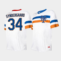 Men's New York Mets #34 Noah Syndergaard Cooperstown Collection V-Neck White Jersey