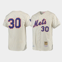 New York Mets #30 Nolan Ryan Cooperstown Collection Authentic Cream Mitchell & Ness Jersey Men's