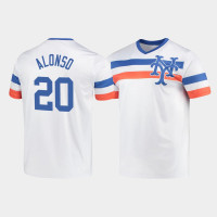 Men's New York Mets Pete Alonso #20 White Cooperstown Collection V-Neck Jersey