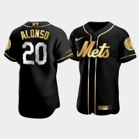 Men's New York Mets Pete Alonso #20 Black Golden Edition Authentic Jersey