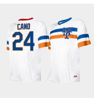 Men's New York Mets #24 Robinson Cano Cooperstown Collection V-Neck White Jersey