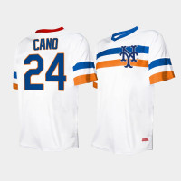 Men's New York Mets #24 Robinson Cano Cooperstown Collection V-Neck White Jersey