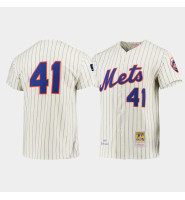 Men's New York Mets #41 Tom Seaver Cream Cooperstown Collection Authentic hall of fame Jersey