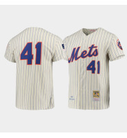New York Mets #41 Tom Seaver Cooperstown Collection Authentic Cream Mitchell & Ness Jersey Men's