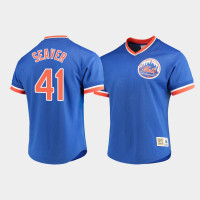 Men's New York Mets #41 Tom Seaver Royal Cooperstown Collection Mesh V-Neck Jersey