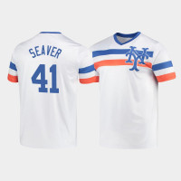 Men's New York Mets Tom Seaver #41 White Cooperstown Collection V-Neck Jersey