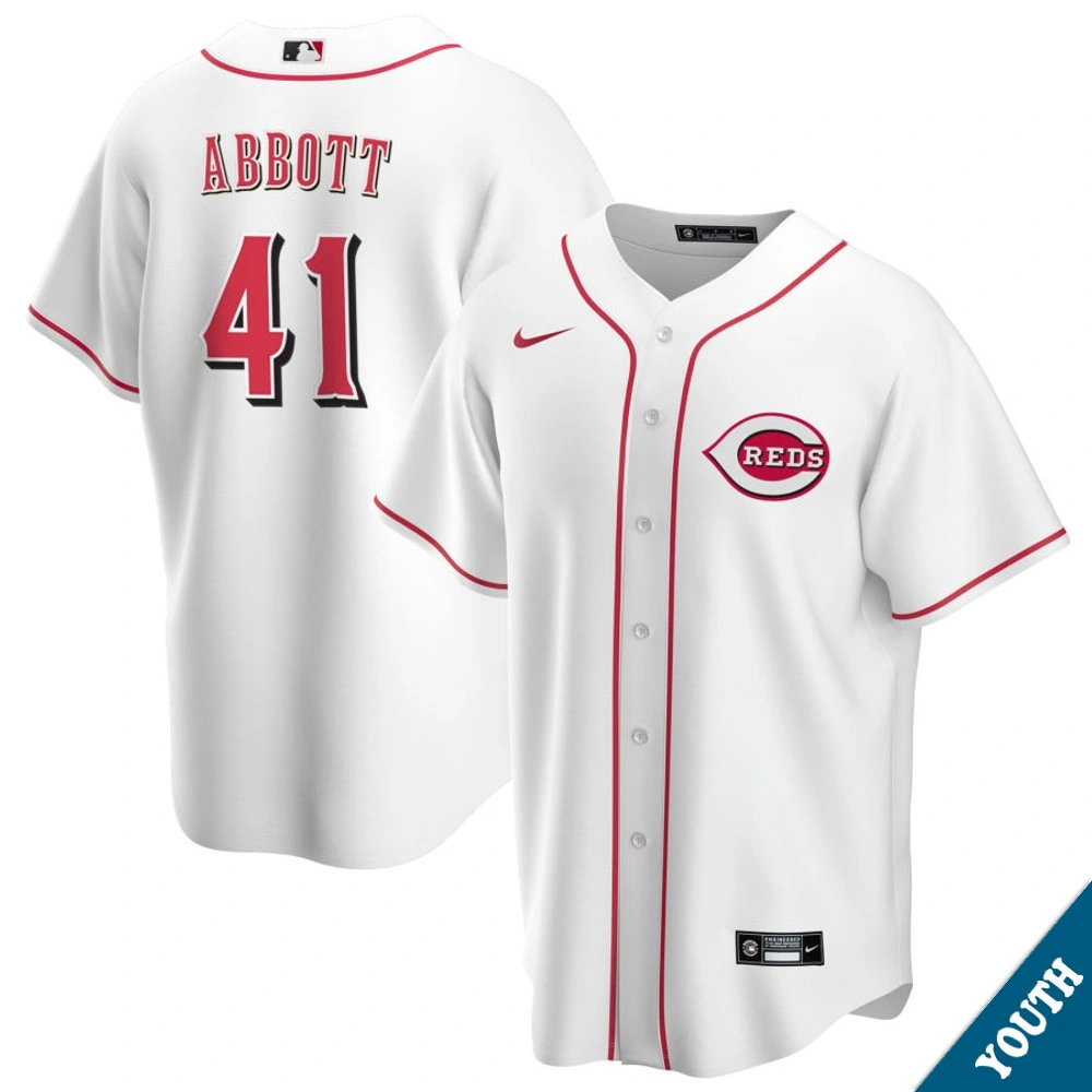Youth Cincinnati Reds Andrew Abbott #41 Home White Replica Jersey