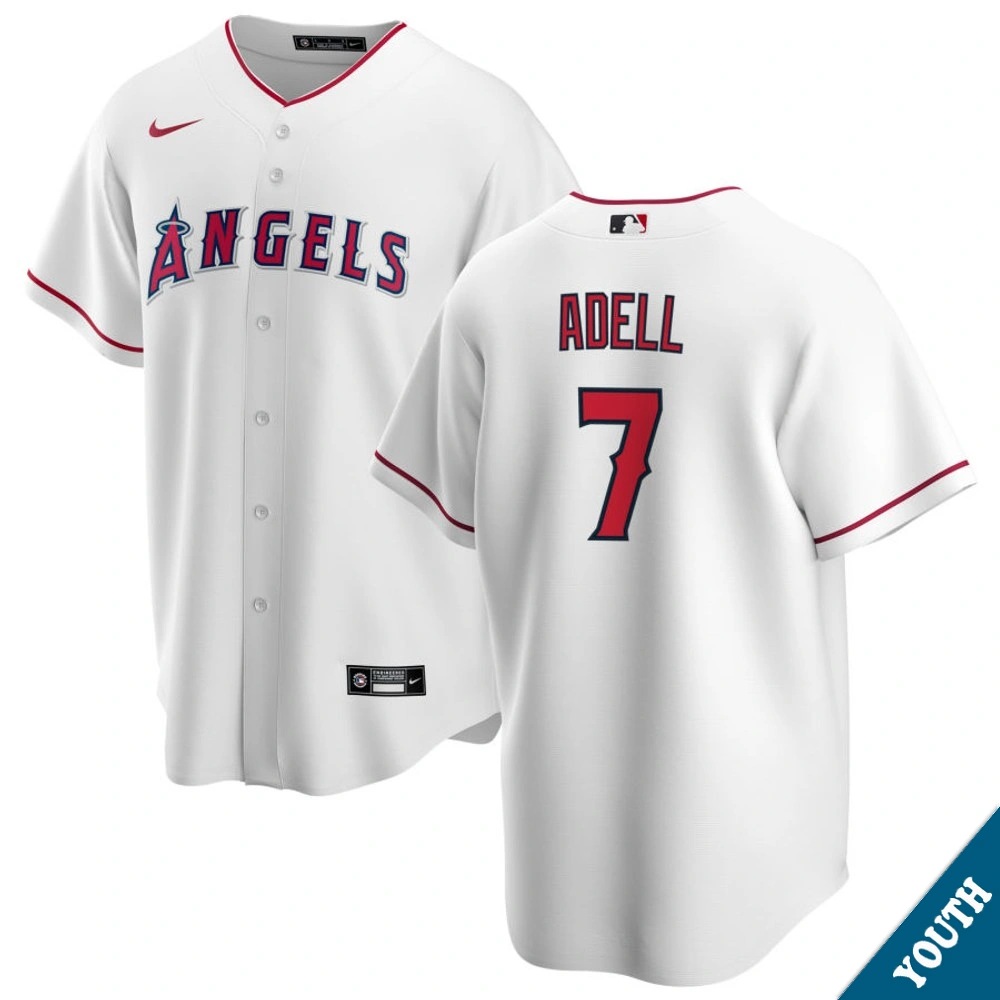 Youth Los Angeles Angels Jo Adell #7 Home White Replica Jersey