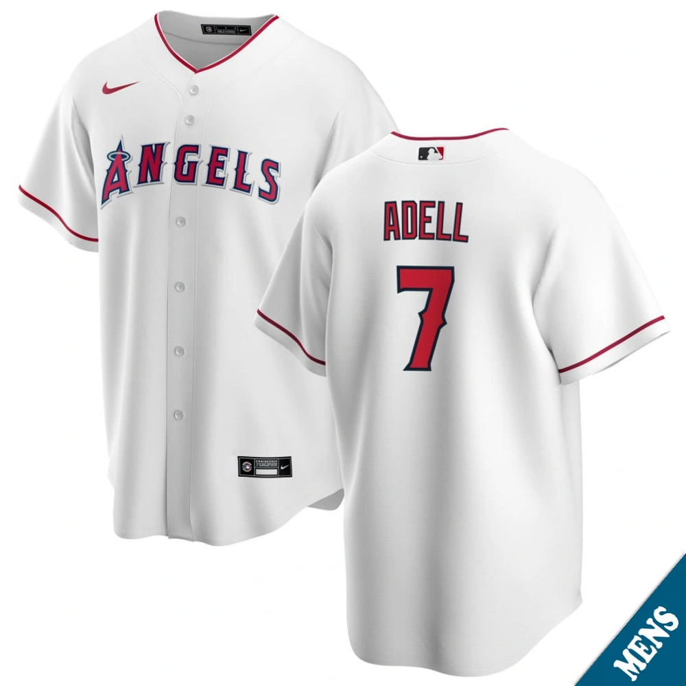 Men's Los Angeles Angels Jo Adell #7 Home White Replica Jersey