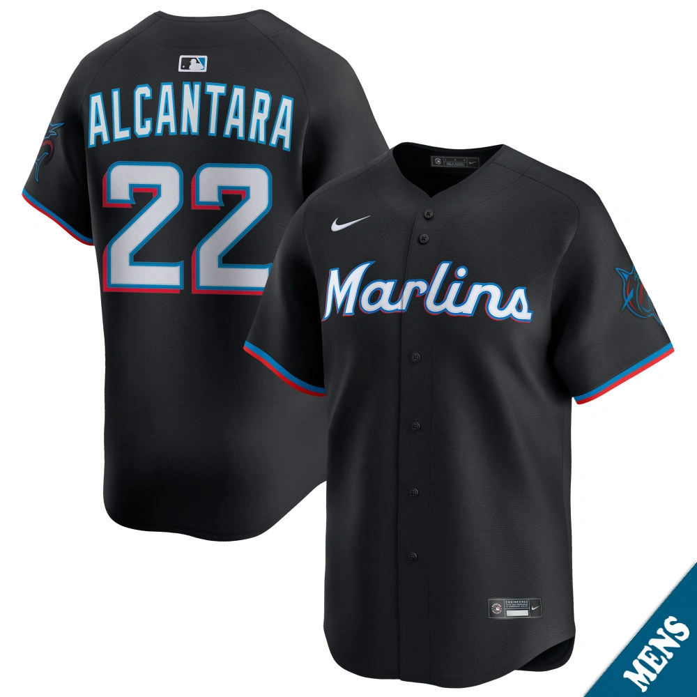 Men's Miami Marlins Sandy Alcantara #22 Black Alternate Limited Jersey Men's Miami Marlins Sandy Alcantara #22 Black Alternate Limited Jersey