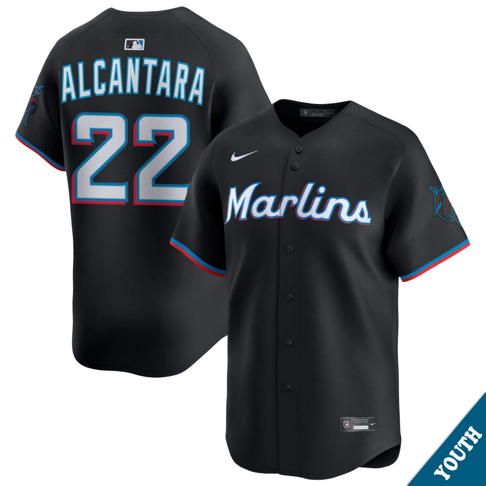 Youth Miami Marlins Sandy Alcantara #22 Black Alternate Limited Jersey Youth Miami Marlins Sandy Alcantara #22 Black Alternate Limited Jersey
