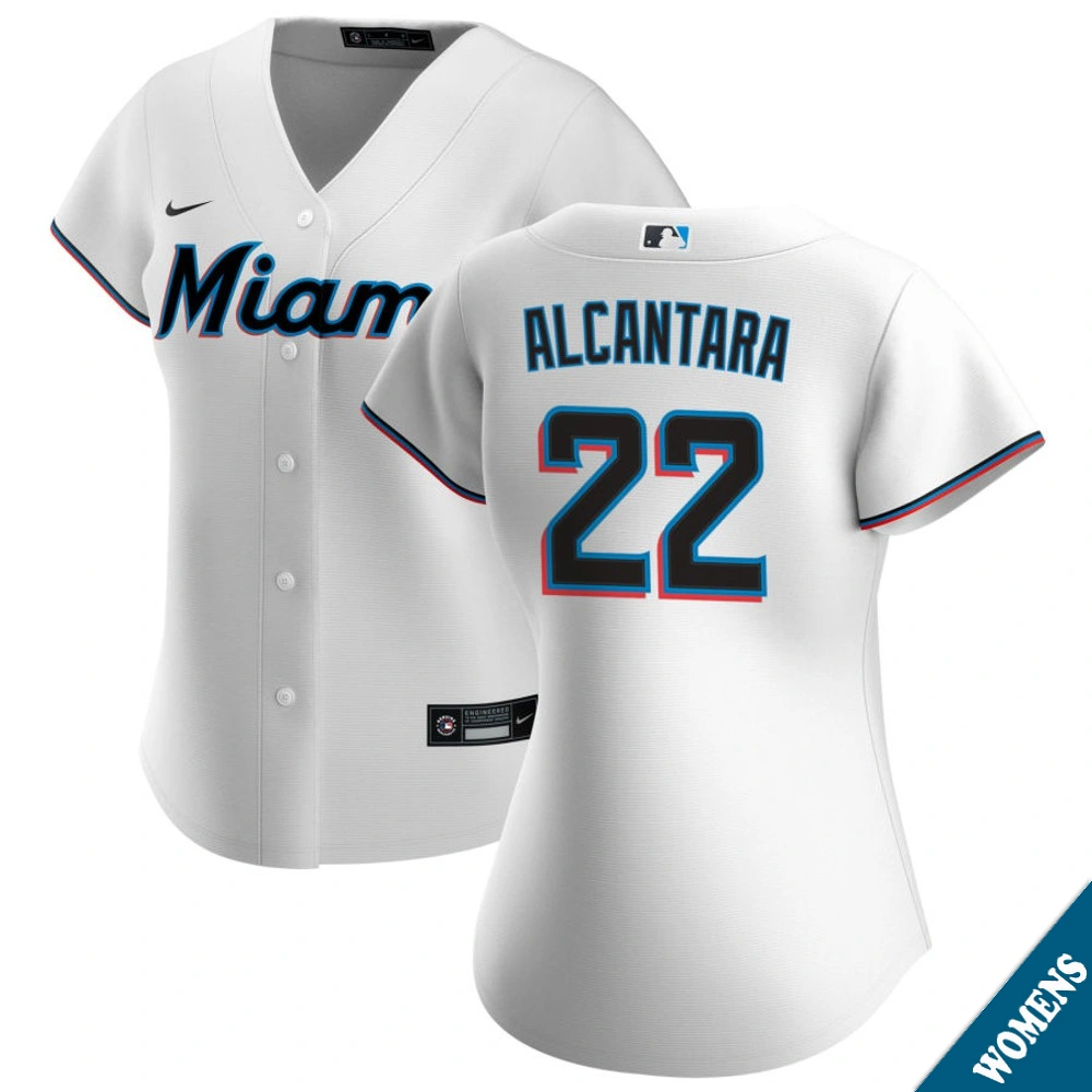 Women's Miami Marlins Sandy Alcantara #22 Home White Replica Jersey Women's Miami Marlins Sandy Alcantara #22 Home White Replica Jersey