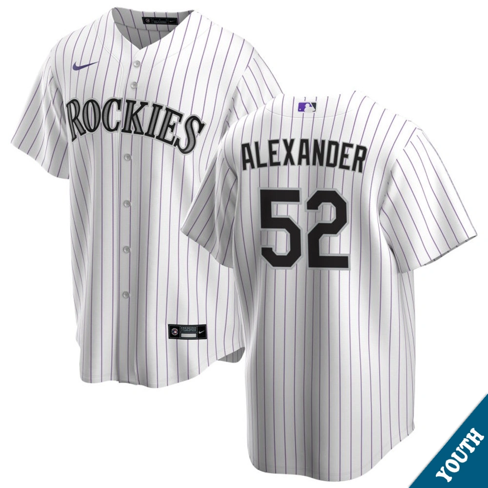 Youth Colorado Rockies Scott Alexander #52 Home White Replica Jersey