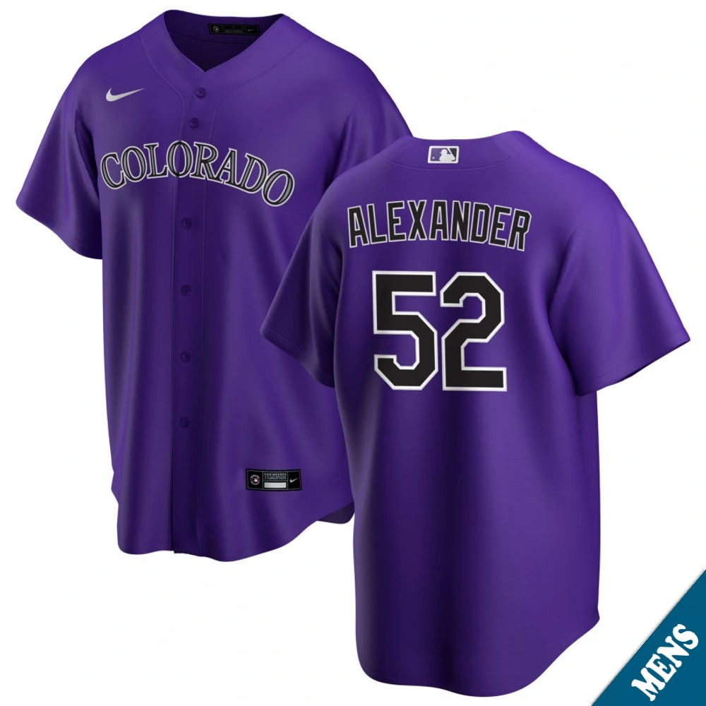 Men's Colorado Rockies Scott Alexander #52 Purple Alternate Replica Jersey