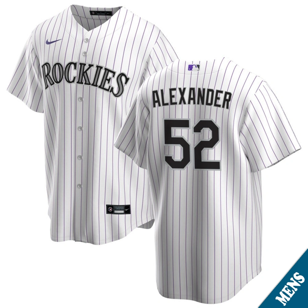 Men's Colorado Rockies Scott Alexander #52 Home White Replica Jersey