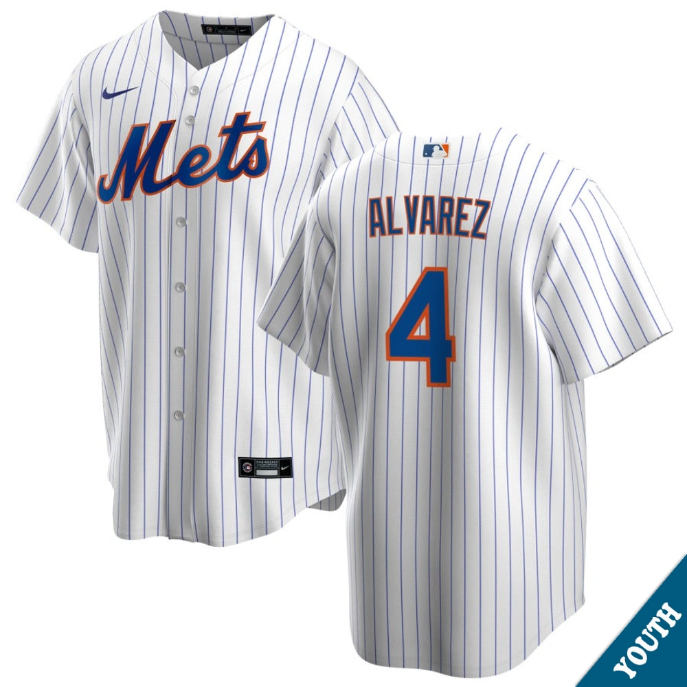 Youth New York Mets Francisco Alvarez #4 Home White Replica Jersey