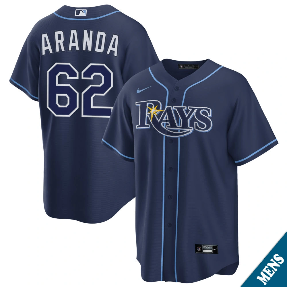 Men's Tampa Bay Rays Jonathan Aranda #62 Navy Road Replica Jersey