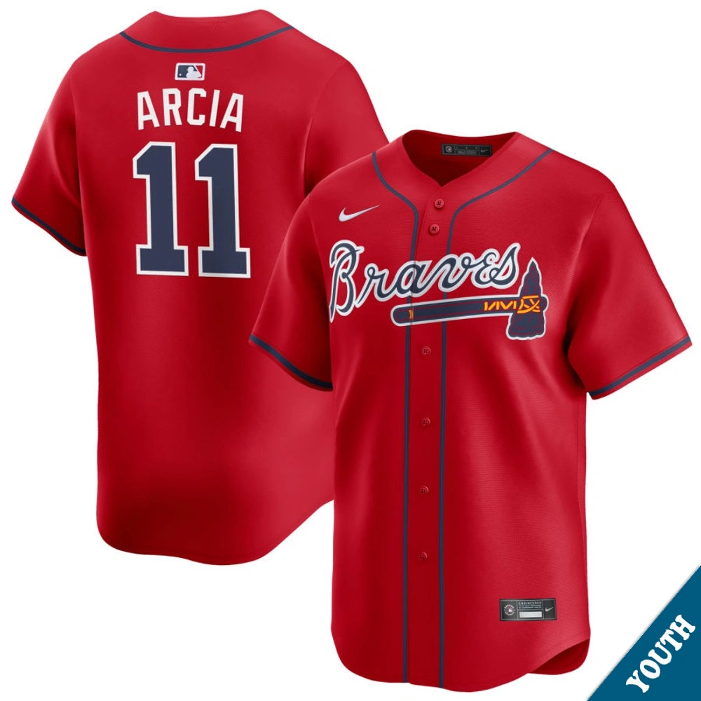 Youth Atlanta Braves Orlando Arcia #11 Red Alternate Limited Jersey
