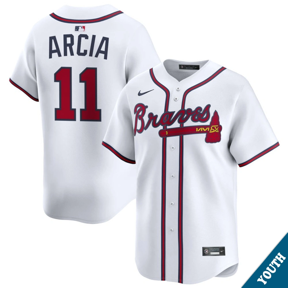 Youth Atlanta Braves Orlando Arcia #11 Home White Limited Jersey