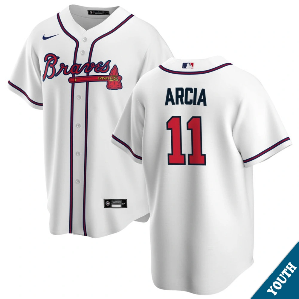 Youth Atlanta Braves Orlando Arcia #11 Home White Replica Jersey