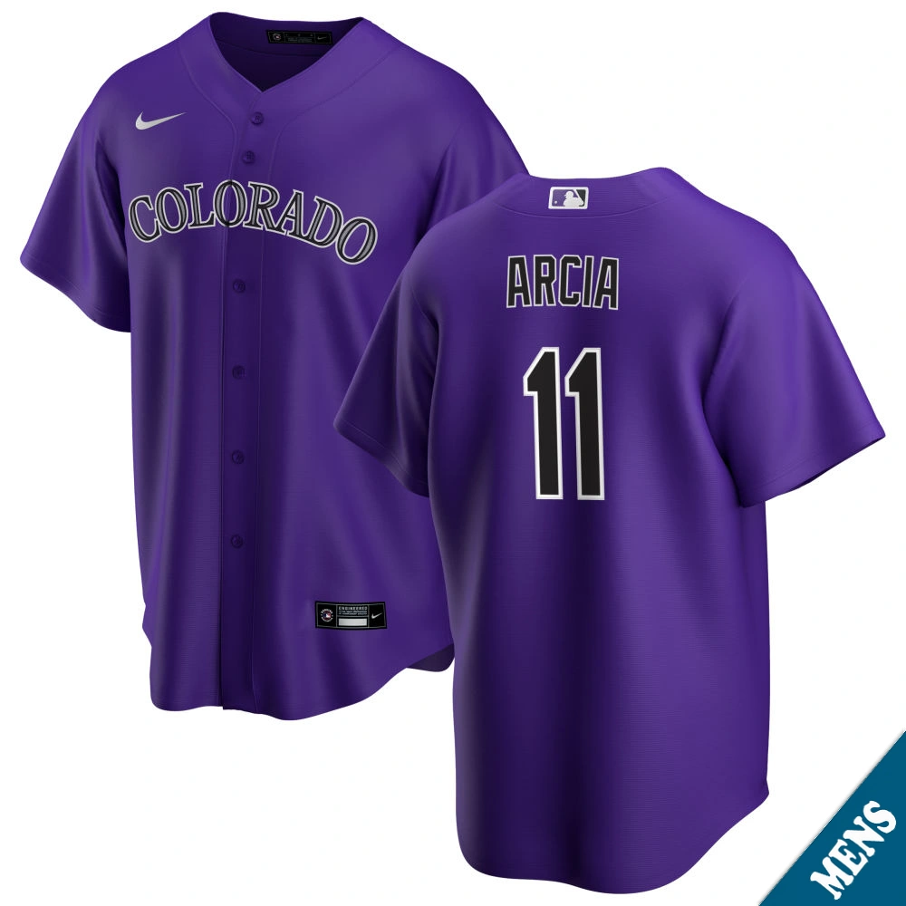Men's Colorado Rockies Orlando Arcia #11 Purple Alternate Replica Jersey