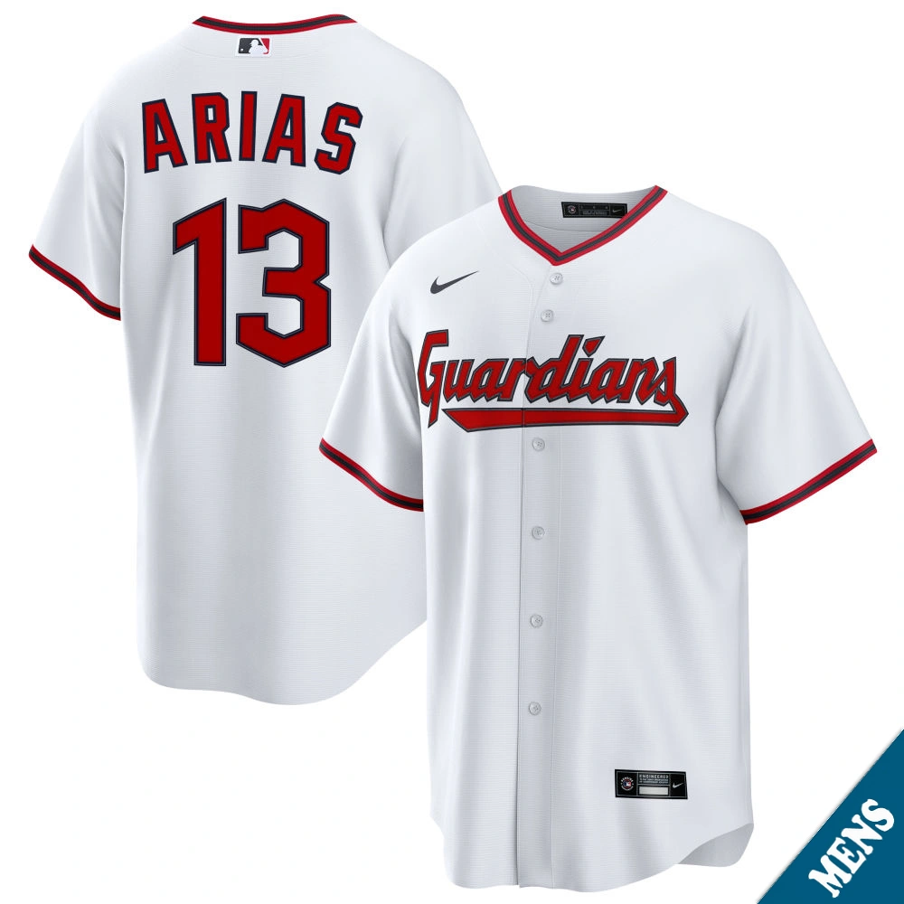 Men's Cleveland Guardians Gabriel Arias #13 Home White Replica Jersey