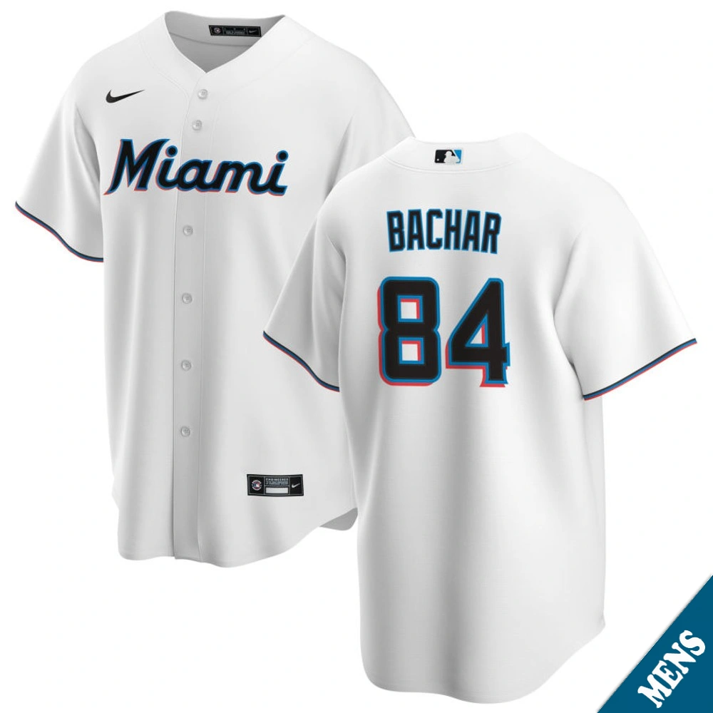 Men's Miami Marlins Lake Bachar #84 Home White Replica Jersey