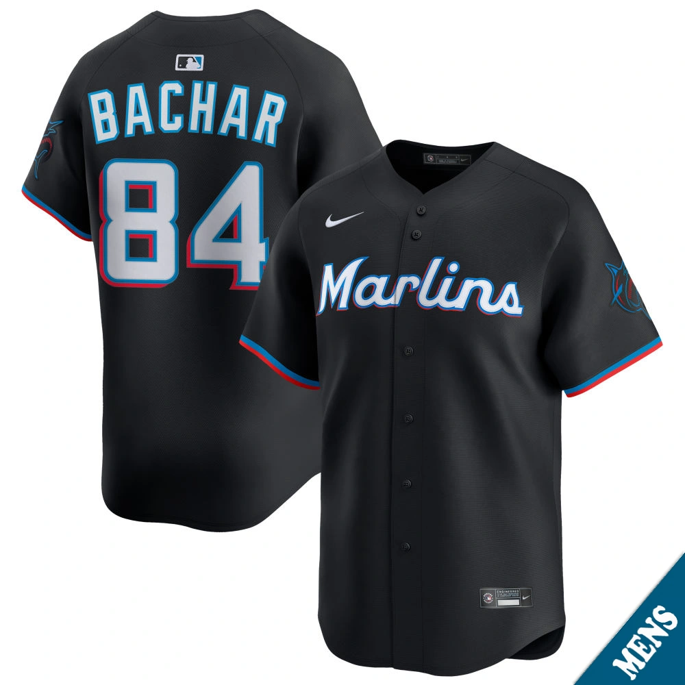 Men's Miami Marlins Lake Bachar #84 Black Alternate Limited Jersey