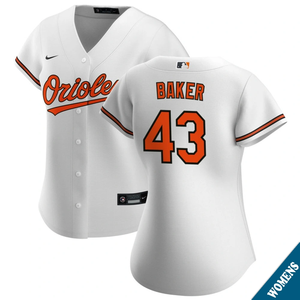 Women's Baltimore Orioles Bryan Baker #43 Home White Replica Jersey Women's Baltimore Orioles Bryan Baker #43 Home White Replica Jersey