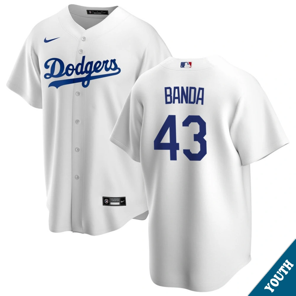 Youth Los Angeles Dodgers Anthony Banda #43 Home White Replica Jersey