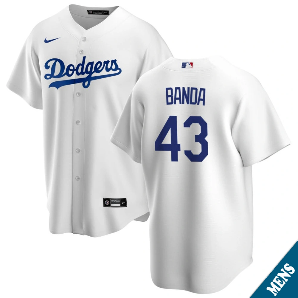 Men's Los Angeles Dodgers Anthony Banda #43 Home White Replica Jersey