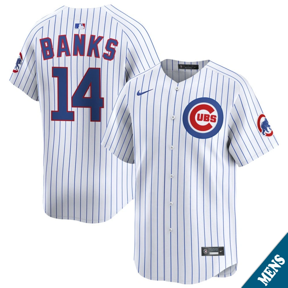 Men's Chicago Cubs Ernie Banks #14 Home White Limited Former Player‌ Jersey