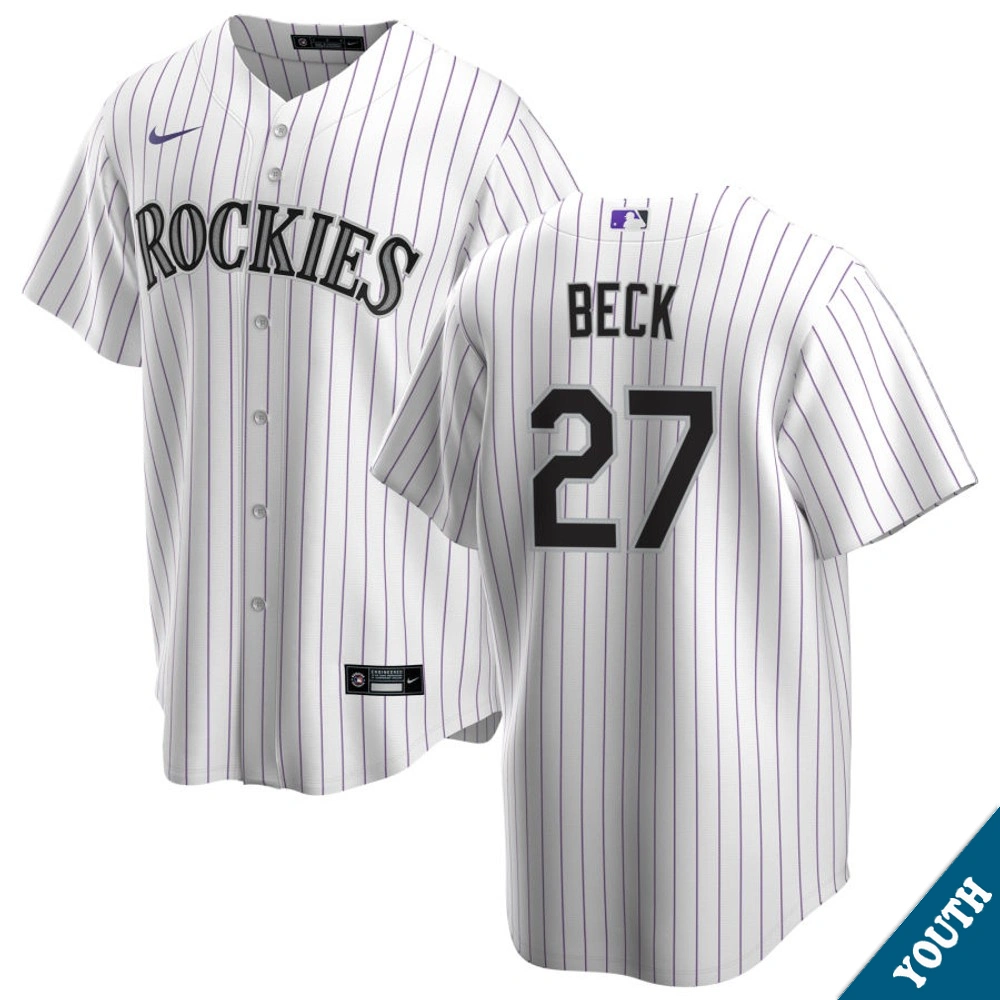 Youth Colorado Rockies Jordan Beck #27 Home White Replica Jersey