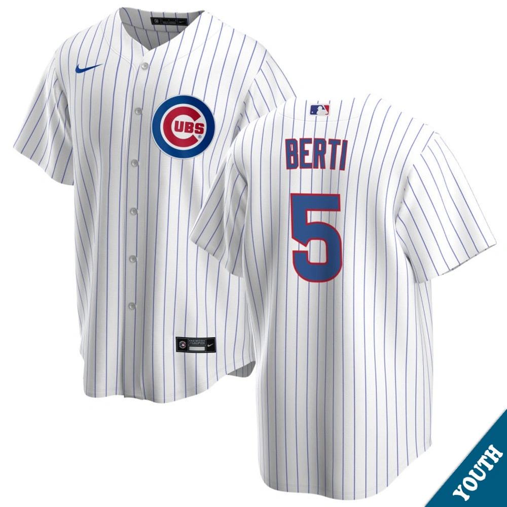 Youth Chicago Cubs Jon Berti #5 Home White Replica Jersey