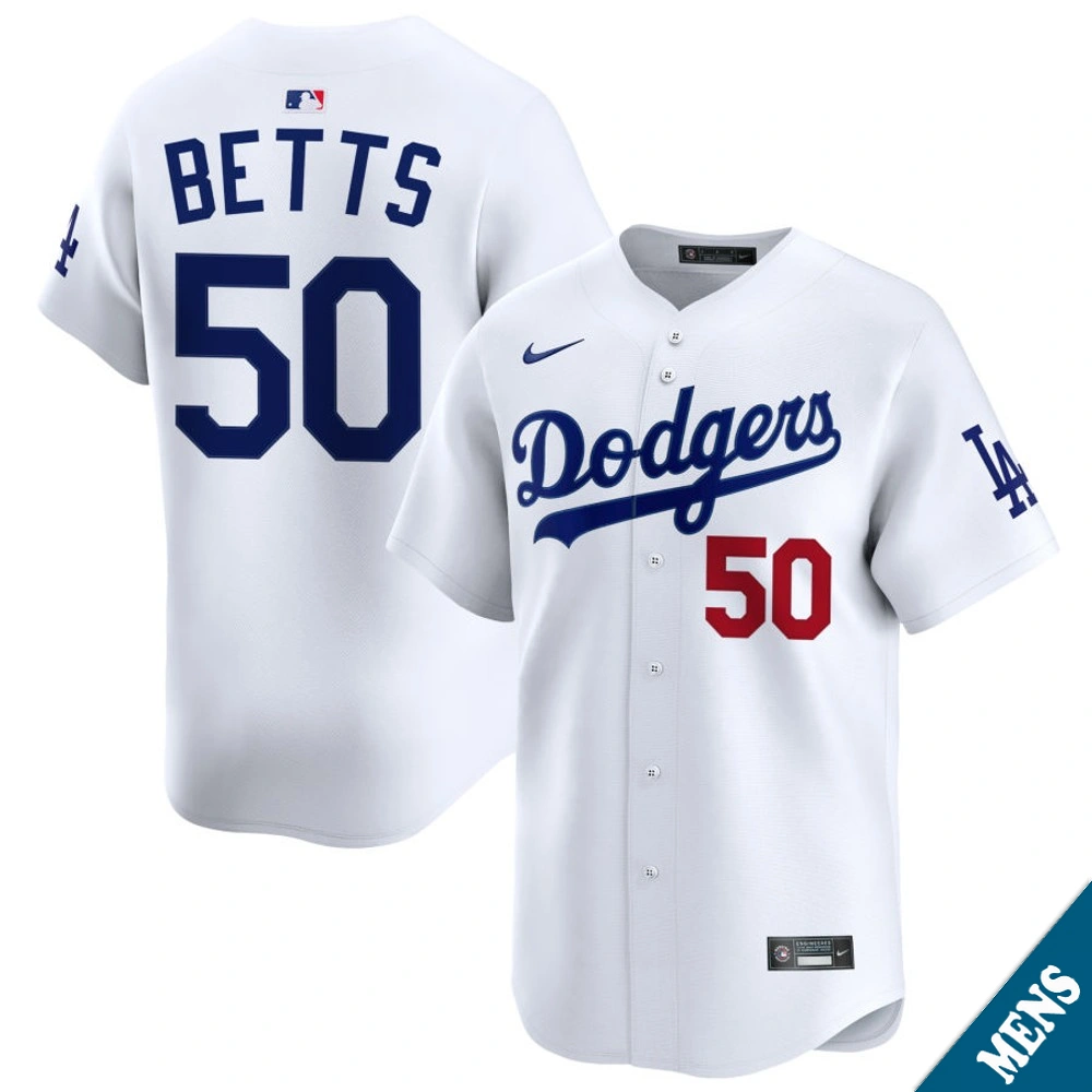 Men's Los Angeles Dodgers Mookie Betts #50 Home White Limited Jersey