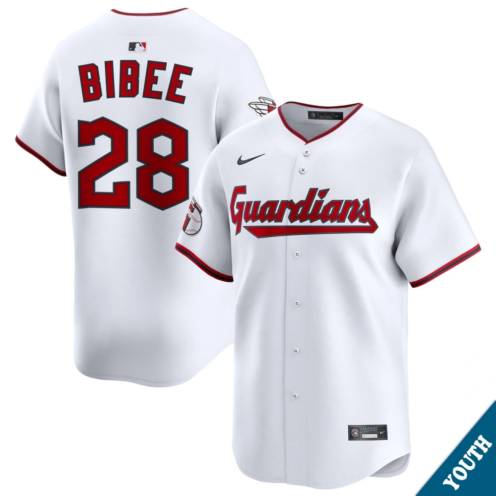 Youth Cleveland Guardians Tanner Bibee #28 Home White Limited Jersey