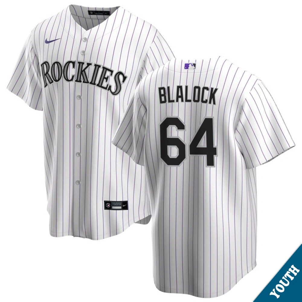 Youth Colorado Rockies Bradley Blalock #64 Home White Replica Jersey