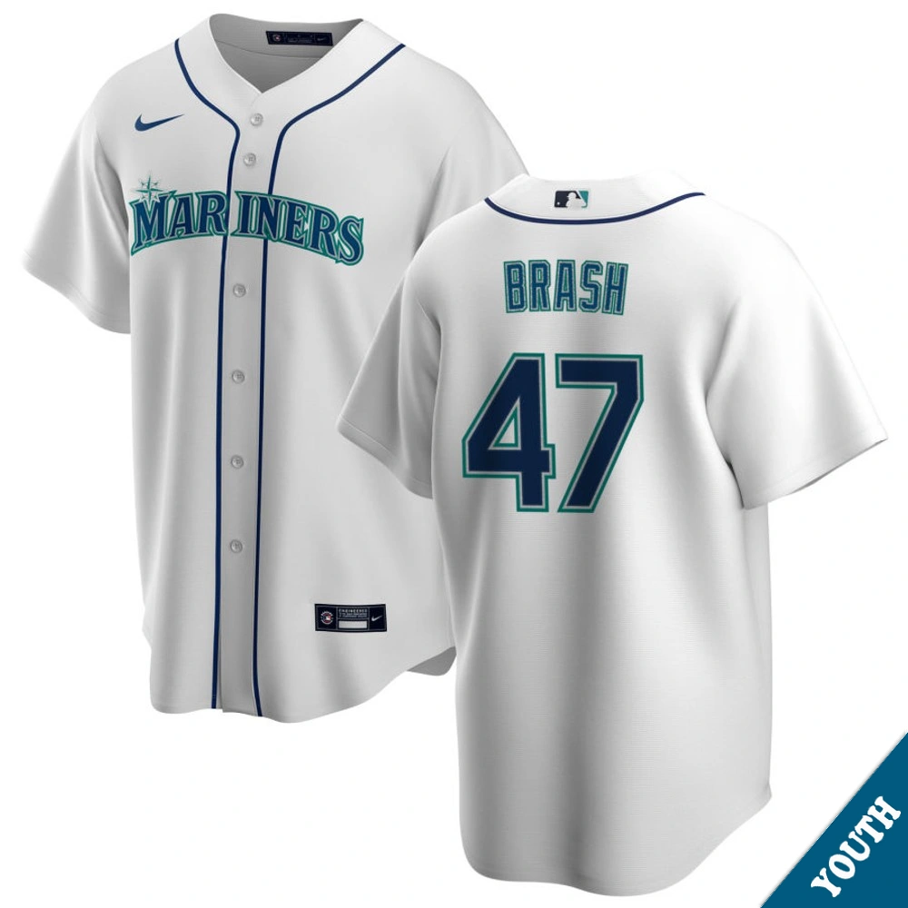Youth Seattle Mariners Matt Brash #47 Home White Replica Jersey