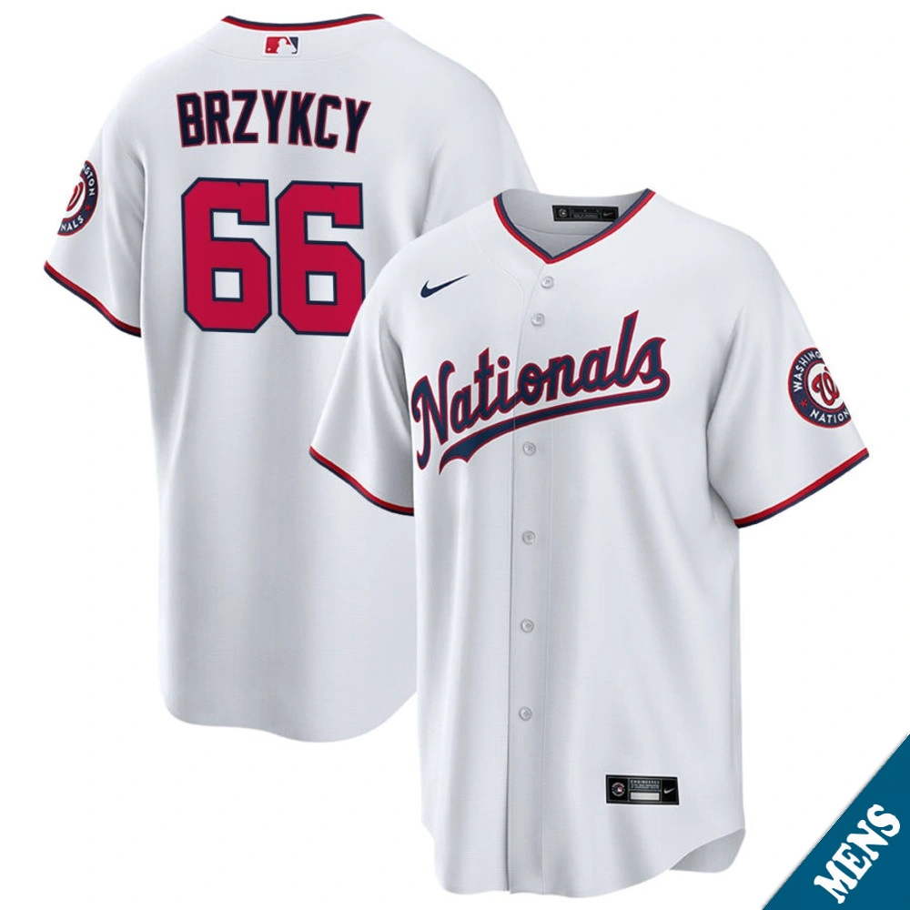 Men's Washington Nationals Zach Brzykcy #66 White Replica Jersey